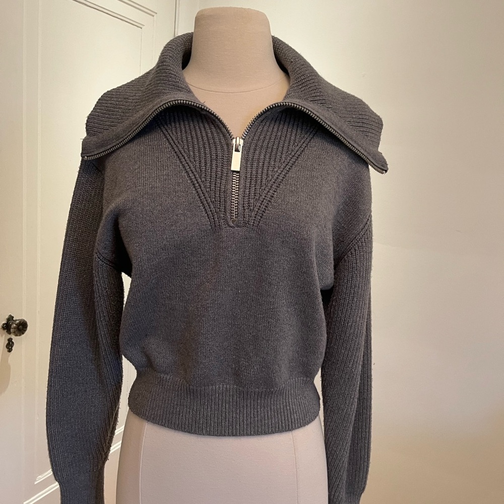 Zara Charcoal Gray Zip-Collar Knit Sweater